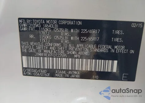 2015 Toyota Rav4 Xle from USA, damaged, VIN JTMRFREV7FD122595